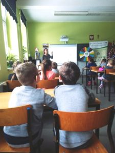 prelekcje dukacyjne w szkole podstawowej - gra w odpadowe Koło Fortuny