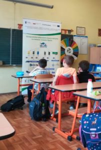 prelekcje edukacyjne w szkole podstawowej - gra w odpadowe Koło Fortuny