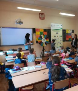 prelekcje edukacyjne w szkole podstawowej - gra w odpadowe Koło Fortuny