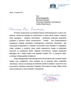 podziękowania Zespołu Szkól Specjalnych w Opolu