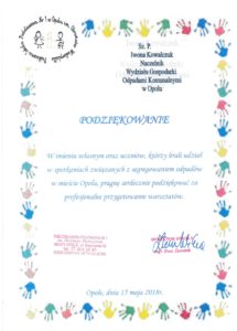 podziękowania Publicznej Szkoły Podstawowej nr 1 w Opolu