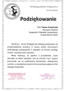 podziękowania Publicznej Szkoły Podstawowej nr 33 w Opolu
