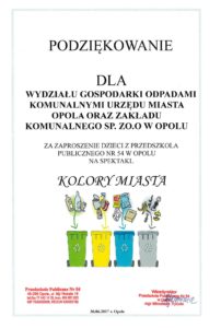 podziękowania Przedszkola Publicznego Nr 54 w Opolu