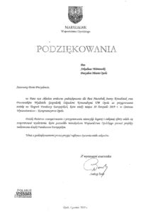 podziękowania Marszałka Województwa Opolskiego za udział w Targach Funduszy Europejskich
